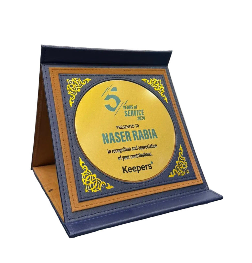 Blue Leatherette Presentation Award Plaque